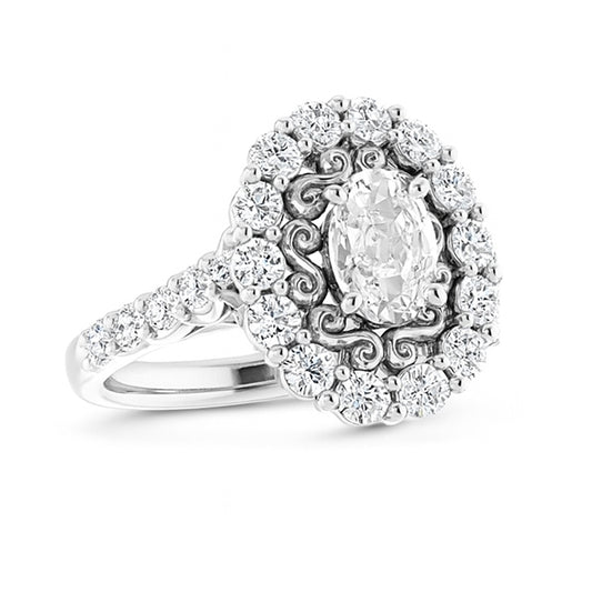 Bague Halo De Style Vintage Sertie De Griffes De Réel Diamants Ovales De Taille Ancienne 6.25 Carats