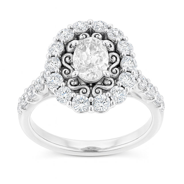Bague Halo De Style Vintage Sertie De Griffes De Réel Diamants Ovales De Taille Ancienne 6.25 Carats