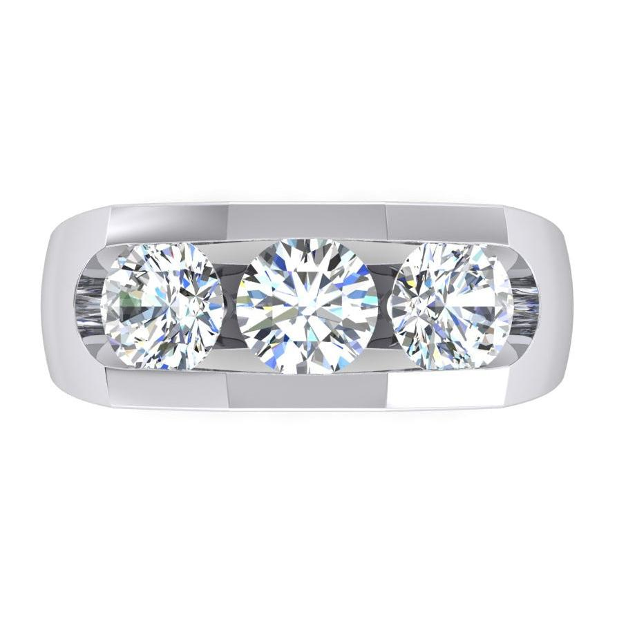 Bague Homme Trois Pierres Diamants Ronds de Laboratoire Or 14K