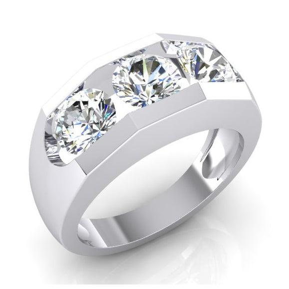 Bague Homme Trois Pierres Diamants Ronds de Laboratoire Or 14K