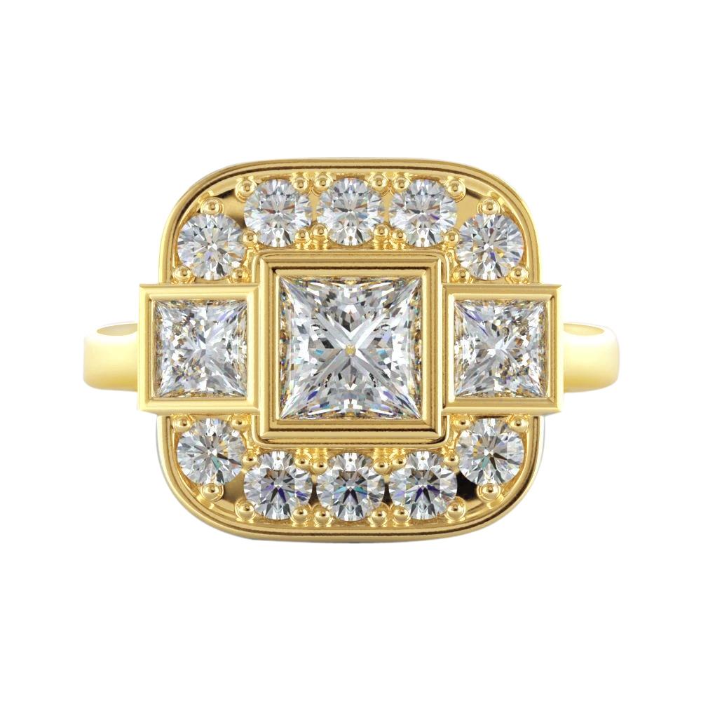 Bague Mariage Princesse Et Réel Diamant Rond 2.15 Carats Or Jaune 14K