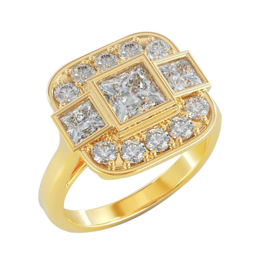 Bague Mariage Princesse Et Réel Diamant Rond 2.15 Carats Or Jaune 14K
