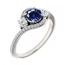 Bague Saphir Bleu Ceylan Et Diamants Or Blanc 14K