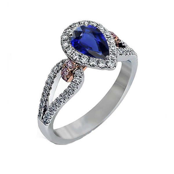Bague Saphir Ceylan Poire Halo Diamant Dames Bijoux