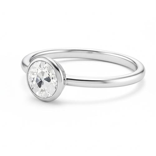 Bague Solitaire Lunette Sertie Ronde Vieux Réel Diamant Mineur Or Blanc 1 Carat