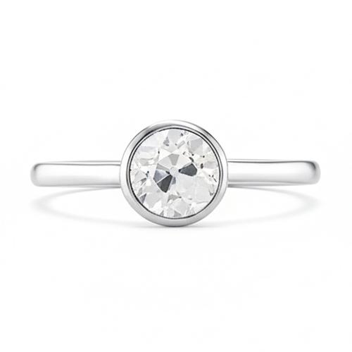 Bague Solitaire Lunette Sertie Ronde Vieux Réel Diamant Mineur Or Blanc 1 Carat
