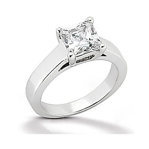 Bague Solitaire Réel Diamant Taille Princesse 1.51 Ct. Bijoux En Or Blanc 14K