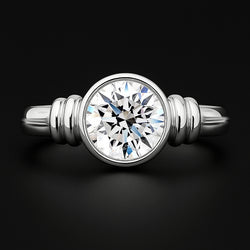 Bague Solitaire Réel Diamant 3 Carat Sertissage Lunette Or Blanc 14K