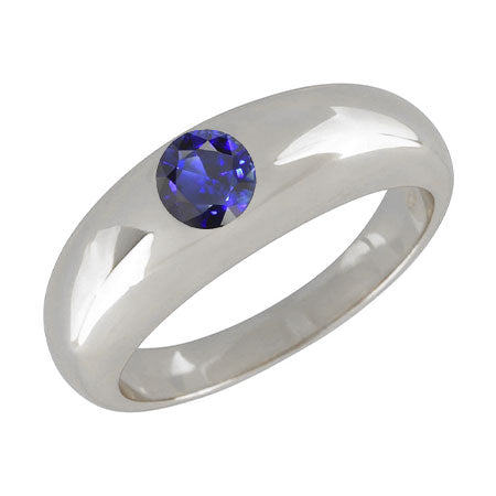 Bague Solitaire Ronde Ceylan Saphir Flush Set Tige Épaiss