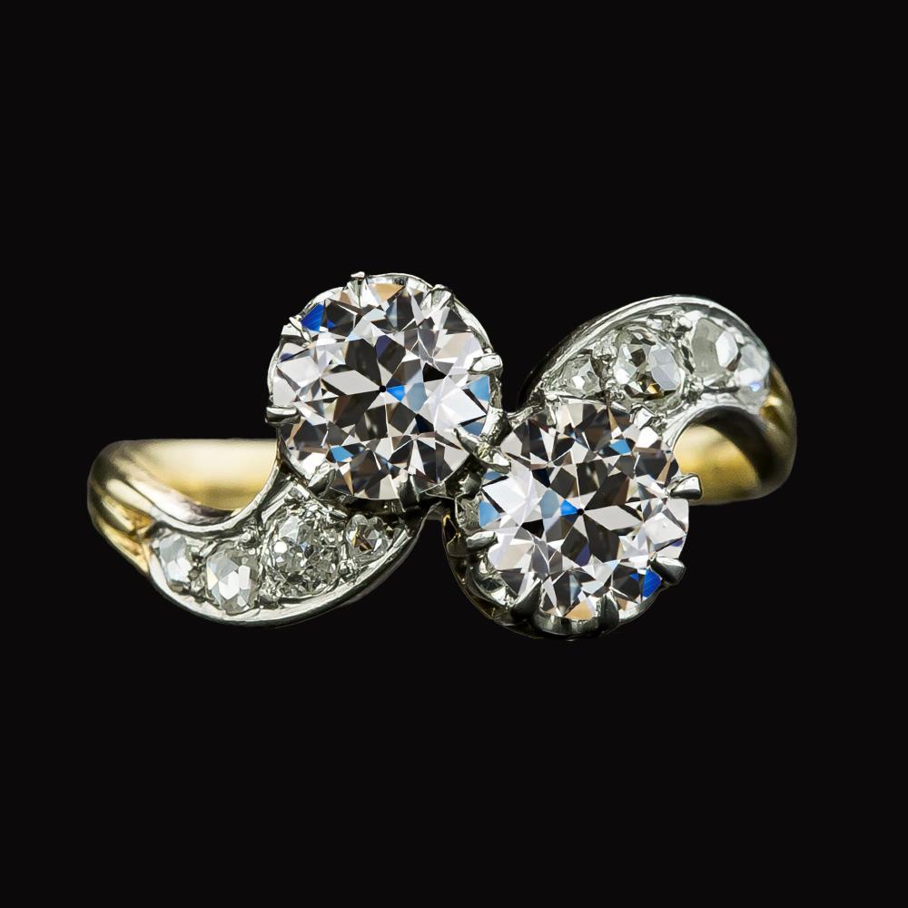 Bague Toi Et Moi en or rond, ancien mineur, véritable diamant naturel extrait de terre, deux tons, 4,50 carats