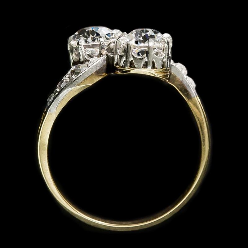 Bague Toi Et Moi en or rond, ancien mineur, véritable diamant naturel extrait de terre, deux tons, 4,50 carats