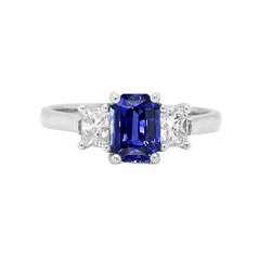 Bague Trois Pierres Saphir Bleu Émeraude & Diamants