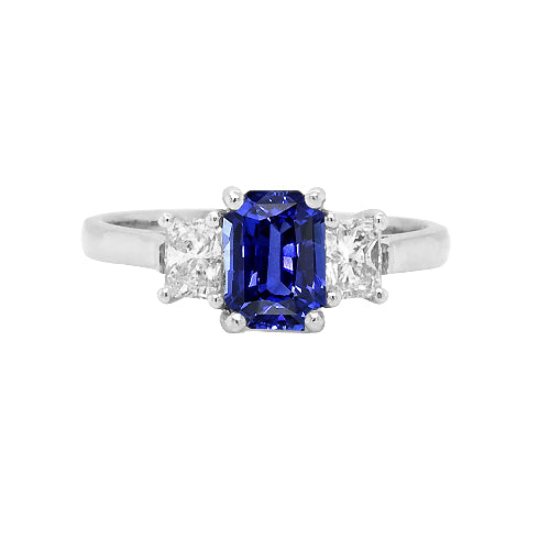 Bague Trois Pierres Saphir Bleu Émeraude & Diamants