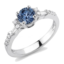 Bague de Fiançailles Or Blanc 1 Carat Diamants Blancs Bleus