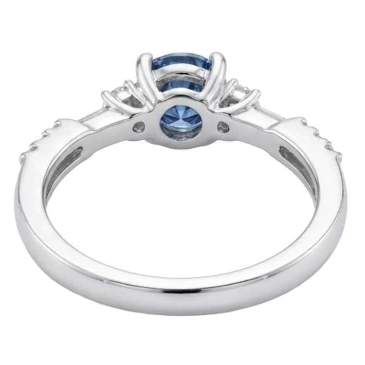 Bague de Fiançailles Or Blanc 1 Carat Diamants Blancs Bleus