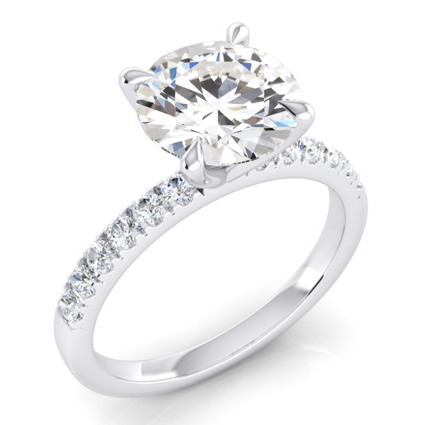 Bague de Fiançailles Réel Diamant 2.50 Carats Diamants Ronds Or Blanc 14K