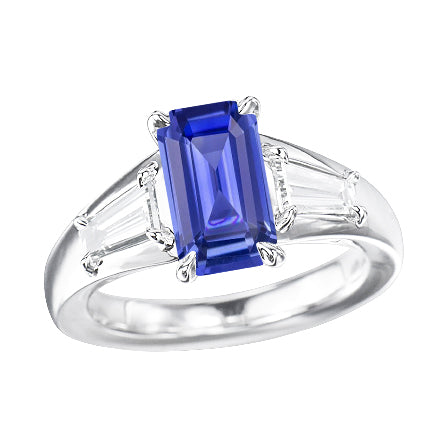 Bague de Fiançailles Saphir Bleu Émeraude Or 14K