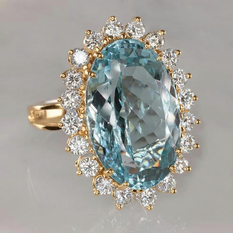 Bague de fiançailles en or blanc 14K avec aigue-marine et diamants 9 ct