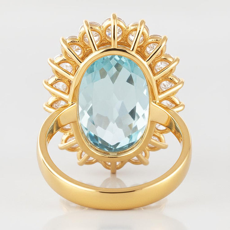 Bague de fiançailles en or blanc 14K avec aigue-marine et diamants 9 ct