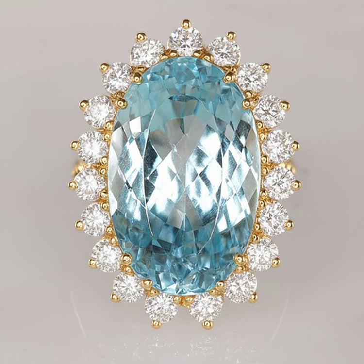 Bague de fiançailles en or blanc 14K avec aigue-marine et diamants 9 ct