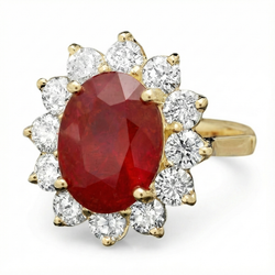 Bague de mariage diamant rubis rouge 5 carats en or jaune 14k