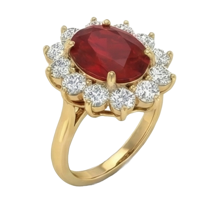 Bague de mariage diamant rubis rouge 5 carats en or jaune 14k