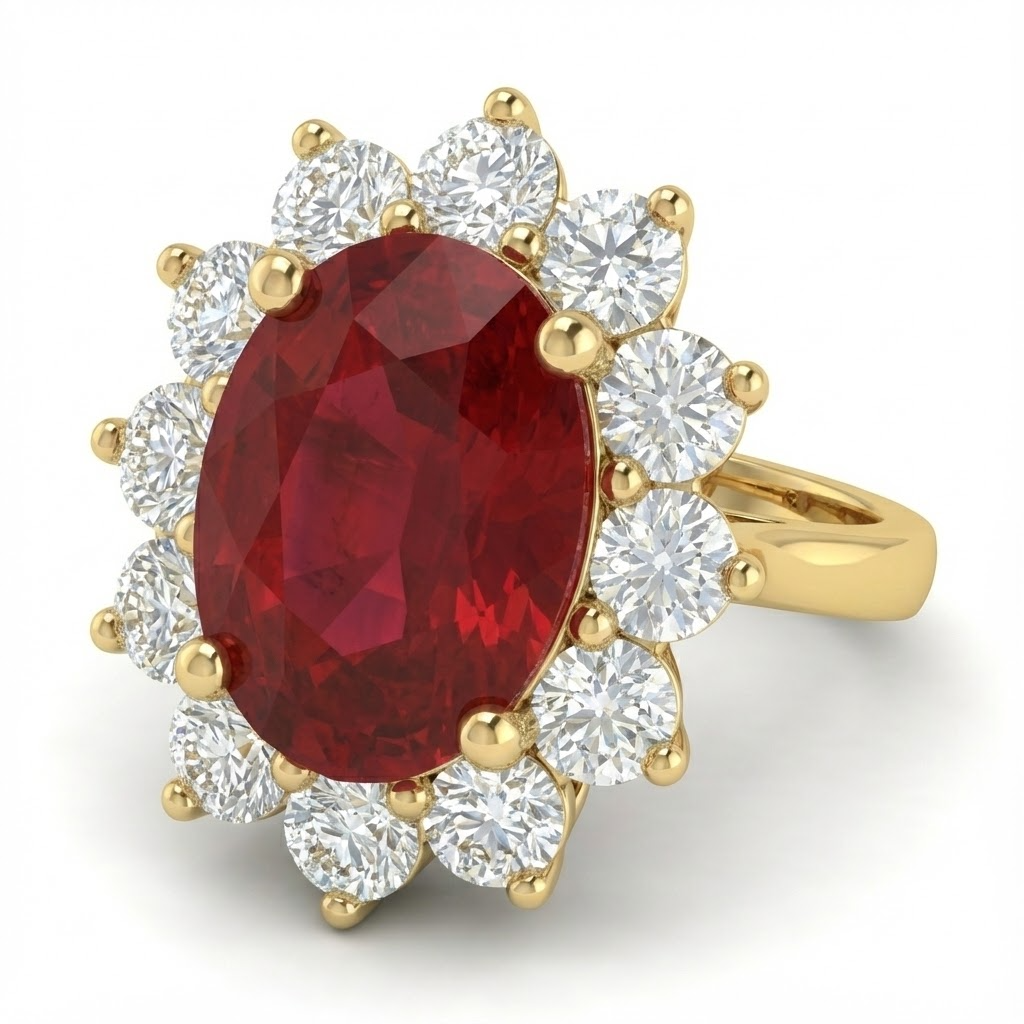 Bague de mariage diamant rubis rouge 5 carats en or jaune 14k