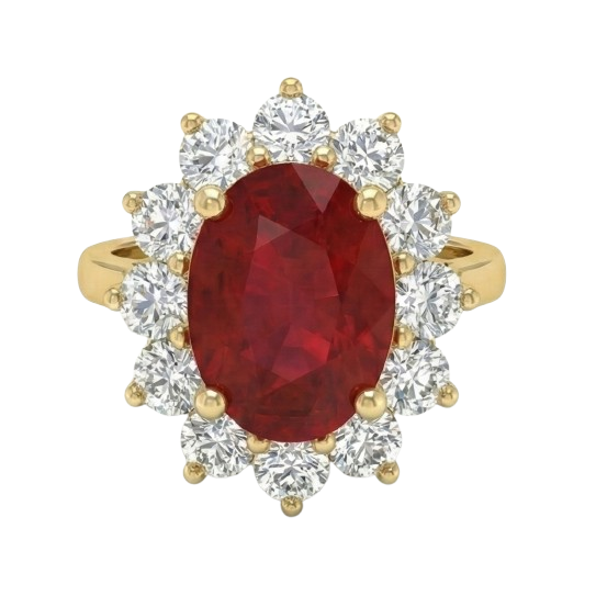 Bague de mariage diamant rubis rouge 5 carats en or jaune 14k