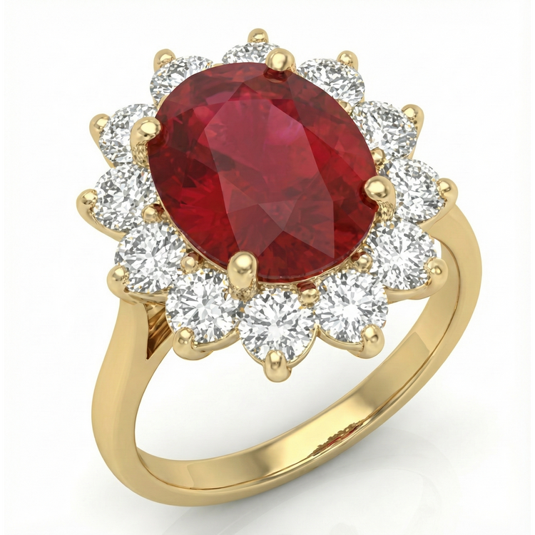 Bague de mariage diamant rubis rouge 5 carats en or jaune 14k