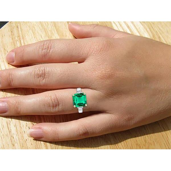 Bague en Diamant Extrait de Terre Taille Asscher Emeraude Verte Naturelle Pour Femmes