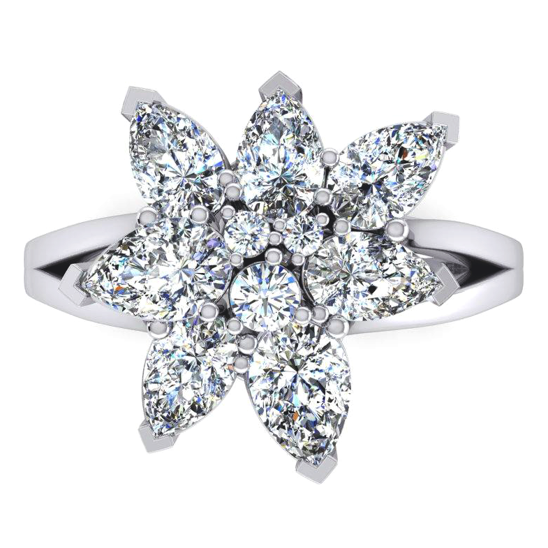 Bague en Grappe de Diamant Taille Poire 3 ct Or 14K Bijoux Pour Dames
