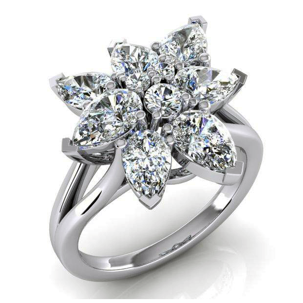 Bague en Grappe de Diamant Taille Poire 3 ct Or 14K Bijoux Pour Dames
