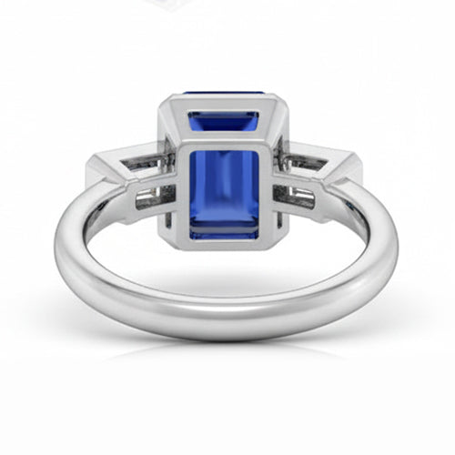 Bague saphir diamant émeraude trois pierres sertie demi-clos 1.75 carats