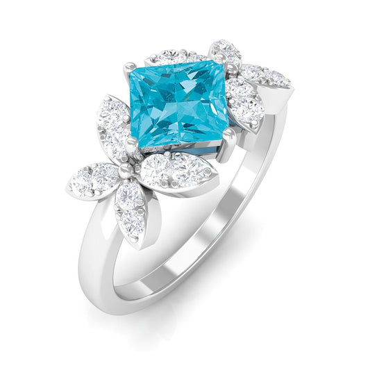 Bague cocktail florale moderne Paraiba