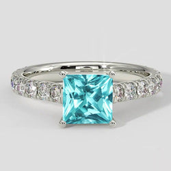 Bague coussin Paraiba pavée de diamants