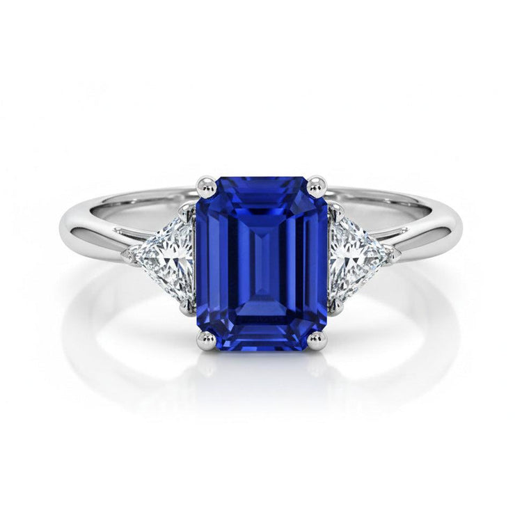 Bague dame trois pierres diamant et émeraude saphir du Sri Lanka 7 carats