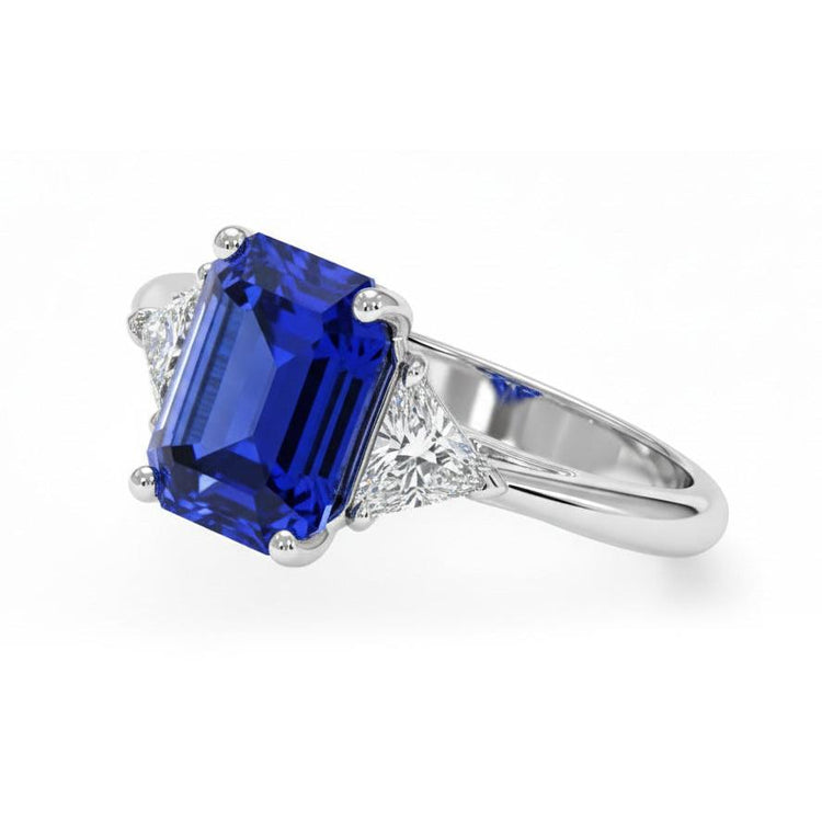 Bague dame trois pierres diamant et émeraude saphir du Sri Lanka 7 carats