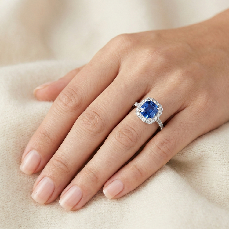 Bague de Fiançailles Saphir Bleu