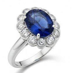 Bague de Fiançailles Saphir Bleu et Diamants Naturels Extraits des Mines ( et non cultivés en laboratoire )