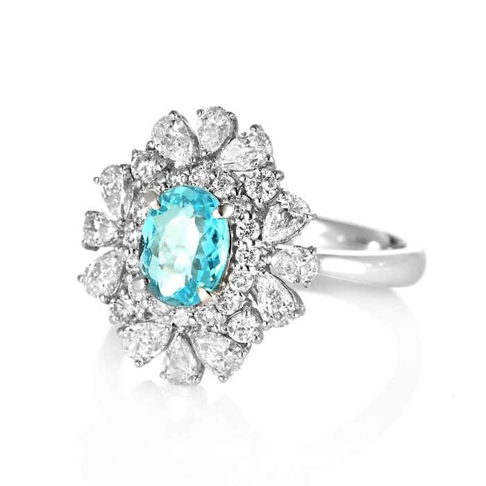 Bague de cocktail florale Paraiba Halo