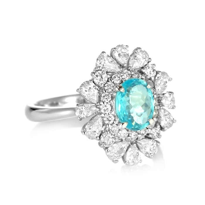 Bague de cocktail florale Paraiba Halo