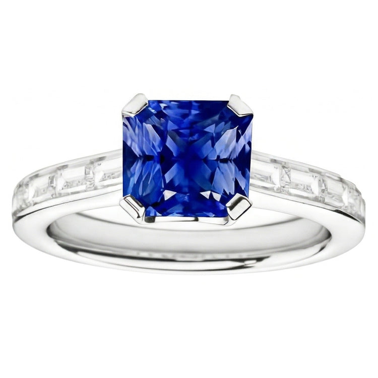 Bague de fiançailles Radiant Sapphire 2 Carats Baguette Accents Channel Set
