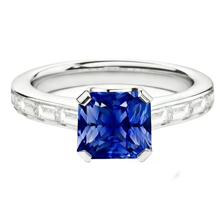 Bague de fiançailles Radiant Sapphire 2 Carats Baguette Accents Channel Set