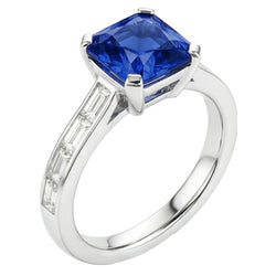Bague de fiançailles Radiant Sapphire 2 Carats Baguette Accents Channel Set