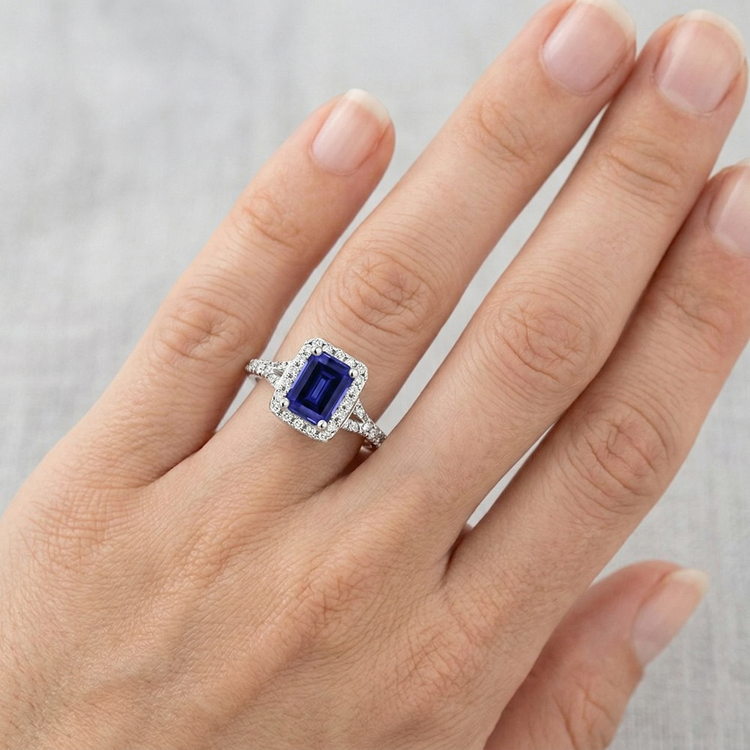 Bague de fiançailles diamant saphir de Ceylan émeraude bleue 3 carats