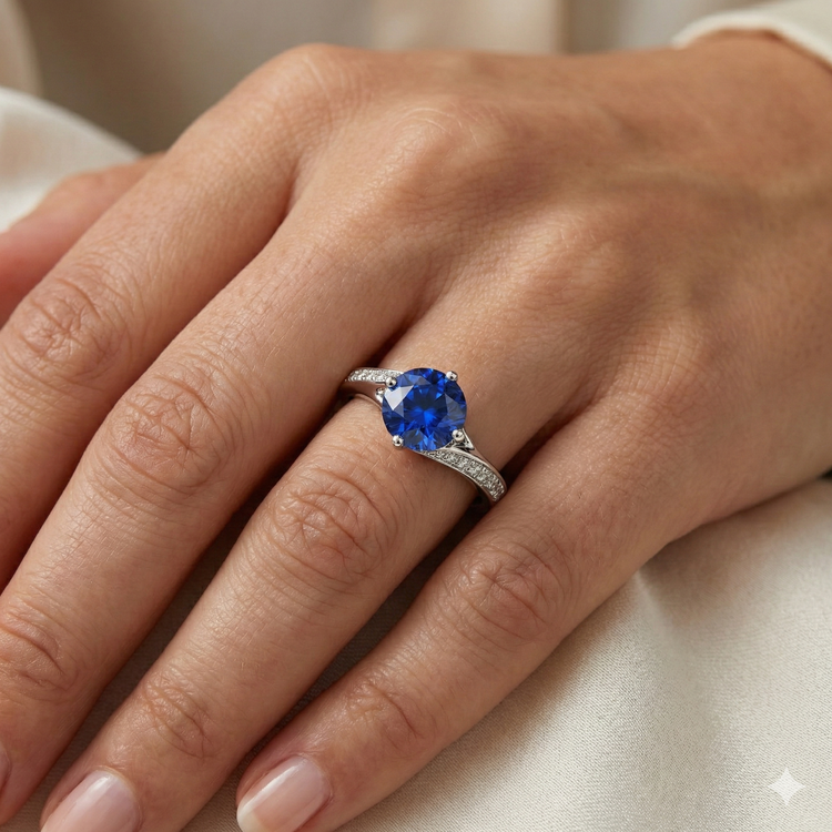 naturel round saphir 3carats bague avec accents diamants