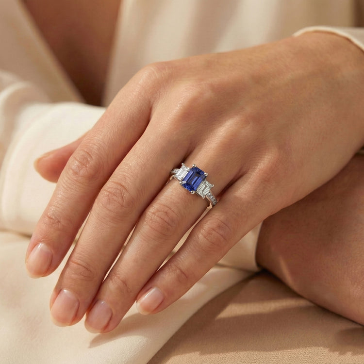 naturel princess saphir 3carats bague détail anneau