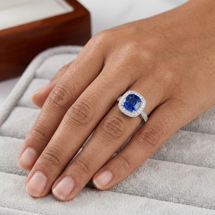 naturel cushion diamant 3.70carats bague sur blanc