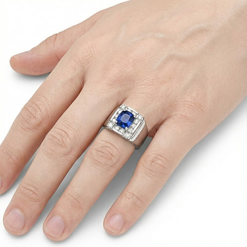 Bague en diamant saphir du Sri Lanka de 1.56 ct en or blanc 14 carats