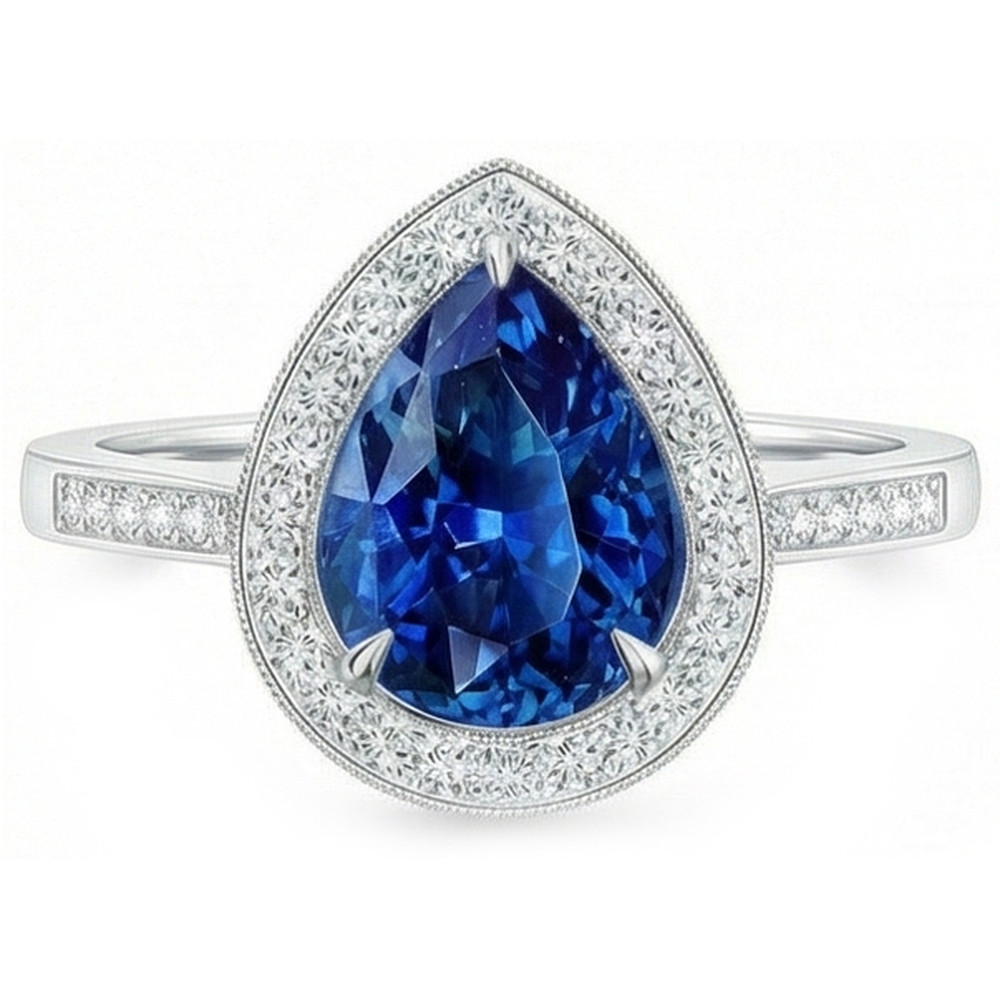 naturel pear diamant 3.00carats bague angle de côté